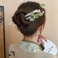 Elegant Chinese ginkgo leaf hair pin with white beads for traditional hanfu hairstyles - White Green Ginkgo Leaf Design Style (99#)