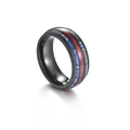Men's black tungsten carbide ring with abalone shell inlay and a vibrant red stripe - US 8 / Black