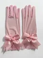 Elegantes guantes rosas con lazo de satén, perla blanca y encaje floral fino refinado - Rosa