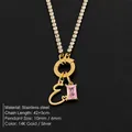 Elegant gold-plated stainless steel necklace with letter E and pink crystal pendant - Letter E