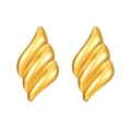 Fashionable 18K gold-plated stainless steel hoop earrings with textured twisted wave design - Triple Stripe Earrings Gold (MS-452)