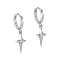 Orecchini a cerchio geometrici a stella in argento S925 con zircone trasparente - Orecchini Pendente Stella a Croce / Argento 925 / ERH193 Placcato Platino