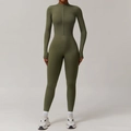 Women's olive green long sleeve athletic bodysuit with mock neck and half-zipper design - S / Top And Bottom (Without Chest Pads) / Dark Army Green