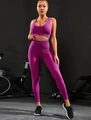 Set da yoga viola a costine per donna con reggiseno sportivo e leggings a vita alta slim - viola-rosso