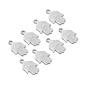 Set of eight silver Hamsa hand pendants with intricate eye engravings on white background - 21*13mm Hamsa Hand Embossed Texture Pendant / Steel