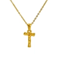 18k gold plated stainless steel necklace with textured cross pendant variant - Letter T(T)