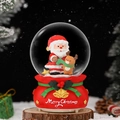 Luminous Christmas snow globe with Santa and reindeer on a red gift bag base decoration - 8cm / 80#511 Wearing Scarf - Light + Music