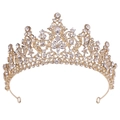 Dettaglio del diadema da sposa dorato con motivi floreali in cristallo lucente - Oro KC con Strass Bianco
