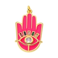 Golden Hamsa Hand pendant with rose red enamel and colorful zircon stones inlay - Rose Red Hamsa Hand Pendant-56