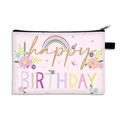 Pink Happy Birthday coin purse and cosmetic pouch with colorful festive patterns - Pink Rainbow Flowers Style (12)