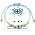 Blue braided evil eye bracelet with adjustable cord and protective talisman charm - Light Blue