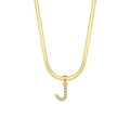 Gold-plated herringbone chain necklace with letter J pendant featuring white pearls - Style J