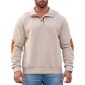 Casual beige herensweatshirt met ruitjespatroon en bruine elleboogstukken - S / Khaki