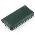 Classic dark green genuine leather long wallet with pebbled texture and silver zipper - 20*10*2.5CM / Green