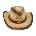 Bohemian Western straw cowboy hat with gradient beige tones and golden feather buckle - One Size / Cream 3 (Gold Feather)