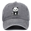 Casquette de baseball en coton délavé gris foncé avec broderie panda mignonne - Réglable / Gris