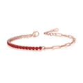 Detail of rose gold paperclip chain bracelet with round red zircon stones and lobster clasp - 2.5mm Rose Gold Red Stone