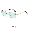 Rimless rectangular sunglasses with light green gradient lenses and golden metal frames - C13 Dark Green Gradient