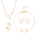 Detailliertes goldenes Schmetterling Schmuckset mit Kette Armband Ohrringen und Ring - Weißer Schmetterling Stil (2323) / KC Gold