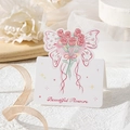 Foldable white greeting card with pink rose bouquet and Beautiful Flowers text - Flower Branch Butterfly