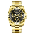 Classic gold stainless steel business watch for men with black chronograph dial and tachymeter - Black Dial Gold Case