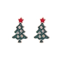 Close-up of green Christmas tree stud earring with red star and white crystal accents - Star Enamel Christmas Tree