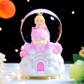 Pink castle base crystal ball music box with princess figure and glowing night light - 2402k Sakura Is Beautiful Because Of You / Medium 80# LED Light+Music