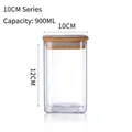 Square 900ml glass storage jar with airtight bamboo lid for kitchen pantry organization - 10x12cm (900ml)