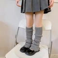 Kids grey knitted leg warmers with vertical stripes and ruffle trim in lolita style - One Size / Light Gray