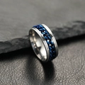 Anello spinner uomo in acciaio inossidabile con catena blu e dettagli incisi sui bordi - US 6 / Catena Argento-Blu