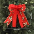Red Christmas bow with gold glitter and tree pattern, size 25x23cm, for holiday decor - Red Christmas Tree Print
