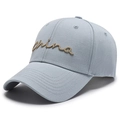 Grey-blue cotton baseball cap with golden China embroidery and curved brim design - Haze Blue