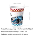 Bicchieri di carta a tema corse con auto blu e bandiera a scacchi, set da 10 pezzi monouso - Bicchieri di carta 10 pezzi