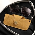 Yellow pebble leather glasses case with golden flower buckle and side lobster clip - Lemon Yellow 936