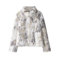 Women fashion leopard faux fur coat in white and brown with stand collar and plush texture - XS / White