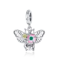 Silver bee charm with hollow wings, faceted zircon body and pink enamel flower accent - CYT180 Pink Flower Bee