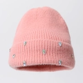Gorro de punto rosa con textura esponjosa y pedrería colorida en forma de lágrima - Rosa (Diamantes de Gota)