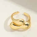 Anello a doppio strato placcato in oro 14K con design minimalista in metallo liquido - Stile a croce ovale / Oro