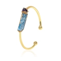 Gold-plated adjustable cuff bracelet with natural blue and purple raw crystal stones - Kyanite Amethyst Bangle