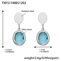 Gold plated stainless steel oval glass stone earrings with dimension and weight details - Steel Earrings - Lake Blue Glass Stone