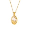 18K gold plated necklace with oval goat motif pendant and white mother of pearl inlay - Capricorn / Gold