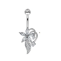 Piercing de nombril argenté avec pendentif en zircon en forme de fleur et feuilles - Style 6