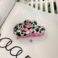 Pink and cow print cowboy hat hair claw clip with a heart detail for women - Cowboy Hat Style Claw / Heart Cow Hat