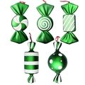 Five-piece set of green and white Christmas candy ornaments with red hanging loops - Set C Green and White Candy Complete Set