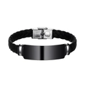 Men's black braided silicone ID bracelet with polished stainless steel folding clasp - KZ101 Black (Silicone Material)