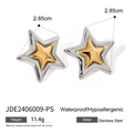 Pendientes de estrella bicolor de acero inoxidable con acabados en oro y plata - Pendientes de estrella de doble capa en dos tonos (JDE2406009-PS)