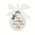 White memorial Christmas ball ornament with angel wing charm and heartfelt message - New Pop