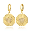 Macro detail of 18K gold plated earring with octagonal frame and heart-shaped micro-inlay - Octagon Heart Style (E1070)