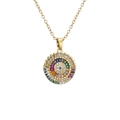 Fashionable gold evil eye necklace with colorful zircon pendant on white background - Round Evil Eye