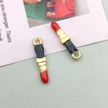 Lipstick shaped alloy charms in red and black enamel with golden rings for DIY jewelry - Bright Red Lipstick Style (12288)